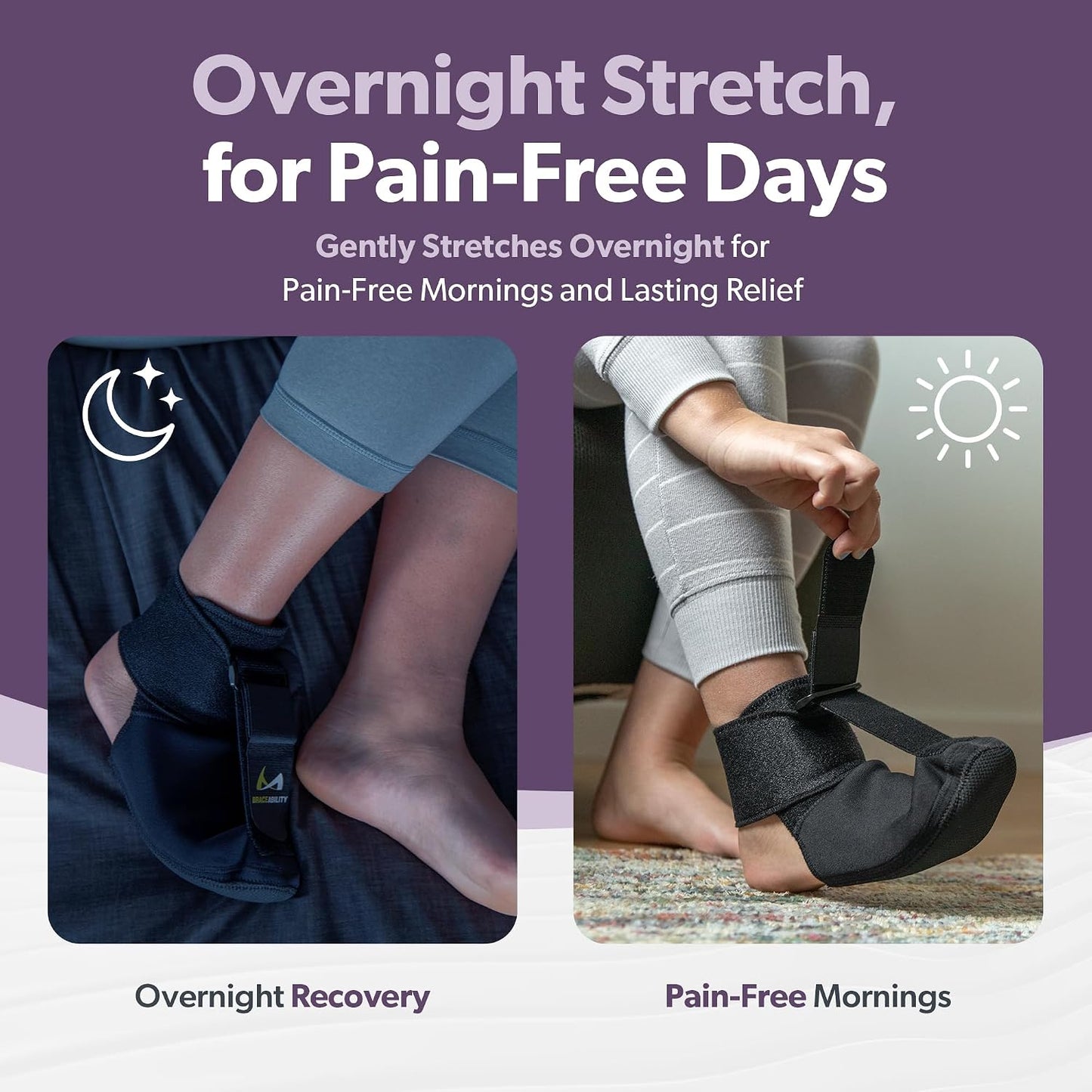 BraceAbility Plantar Fasciitis Night Splint Sock - Plantar Fascia Boot for Sleeping, Achilles Tendonitis Relief, Foot Drop, Heel Pain - Planter Facetious Brace for Women and Men - Gray (L)