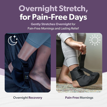 BraceAbility Plantar Fasciitis Night Splint Sock - Plantar Fascia Boot for Sleeping, Achilles Tendonitis Relief, Foot Drop, Heel Pain - Planter Facetious Brace for Women and Men - Gray (L)