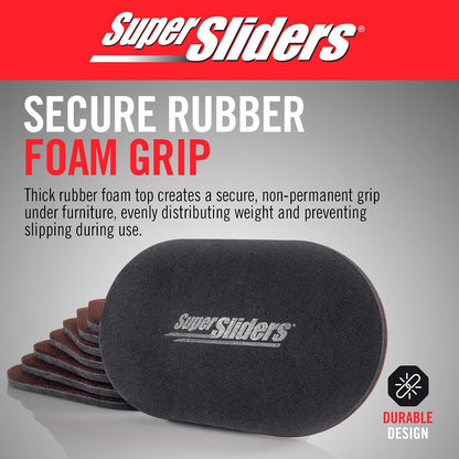 Super Sliders 5-3/4" x 9-1/2" XL Oval Reusable Furniture Sliders for Carpet, Anti-Slip Protective Furniture Moving Pads for Beds, Sofas, Dressers, Set of 4, Brown