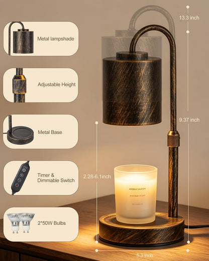 CASTLELIFE Dimmable Candle Warmer Lamp with Timer, Height Adjustable Candle Warmer for Jar Candles, Electric Wax Melt Warmer for Home Decor House Warming Gifts, Birthday Gifts for Women, Black Clear