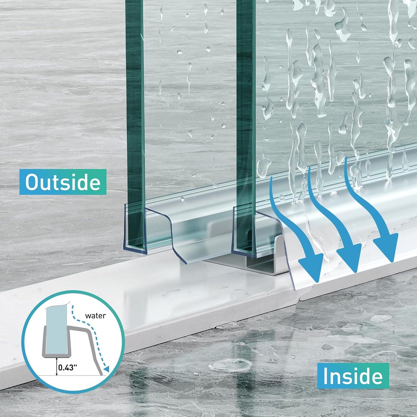 Sliding Shower Door Bottom Seal,2 PCS 3/8" x 36" | Sliding Shower Door Sweep for 3/8Inch Glass, Frameless Glass Door Seal Strip Stop Shower Leaks and Create a Water Barrier