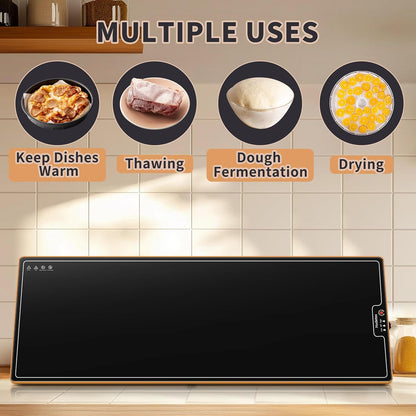 Warming Mat for Food,Extra Long 40"x12",Tempered Glass Warming Tray, Black