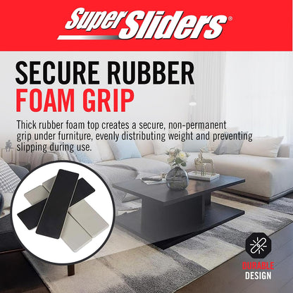 Super Sliders 2-1/2" x 9" XL Rectangle Reusable Furniture Sliders for Carpet, Anti-Slip Protective Furniture Moving Pads for Beds, Sofas, Dressers, Set of 4, Beige