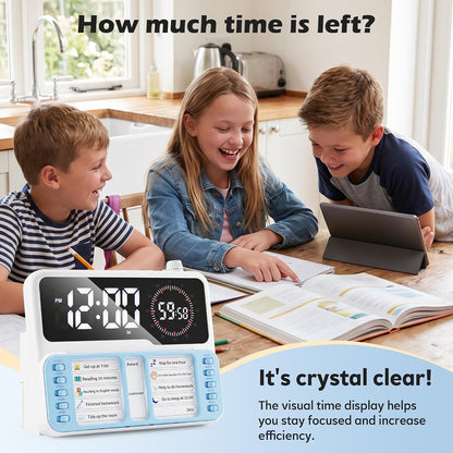 Visual Timer for Kids/Adults, ADHD Tools for Kids with Visual Schedule, 6-in-1 Time Timer with Alarm/Countdown/Digital Clock/Chore Chart, Smart Autism/ADHD Task Timer for Home Classroom - Pink