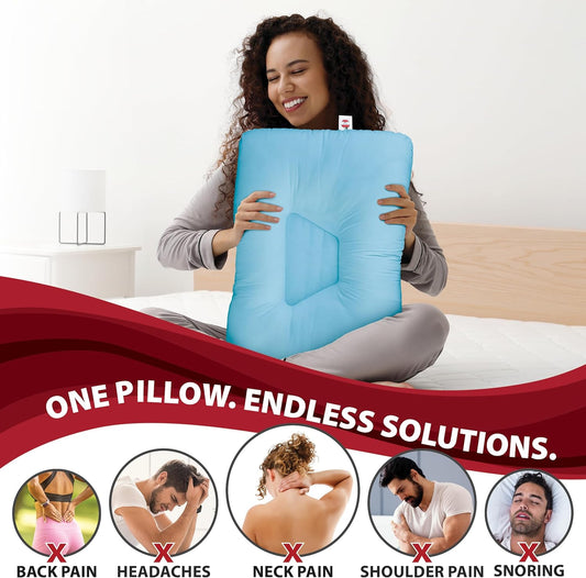 Tri-Core Ergonomic Cervical Pillow Neck Pain Relief Petite WH Firm | Contoured cervical pillow supports spinal alignment for side and back sleepers to promote neck comfort and restful sleep.