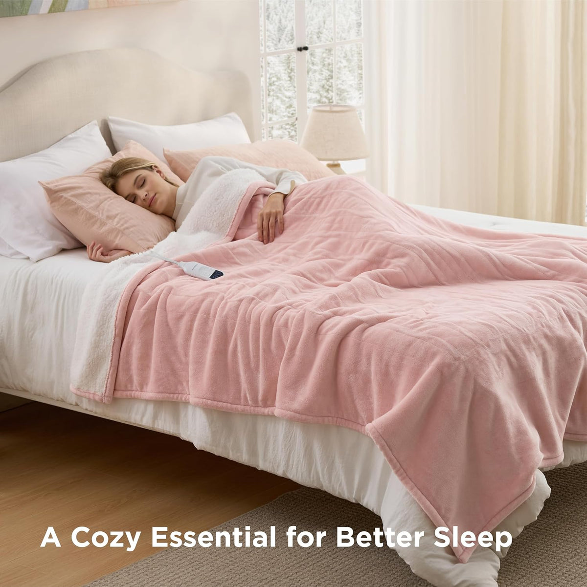 Bedsure Heated Blanket Throw, Soft Electric Blanket with Preheat, Cream
