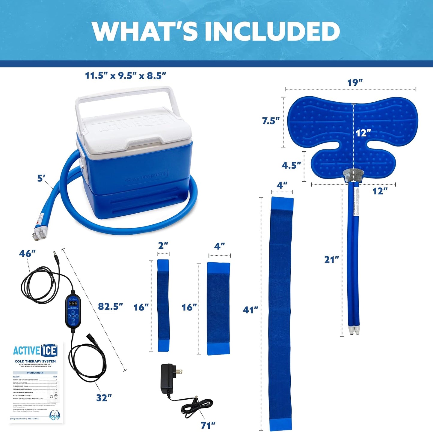 Polar Active Ice 3.0 | 9 QT Cold Therapy Ice Machine | Programmable Timer | Full Circumference Knee Pad | Cryotherapy Pain Relief System | Ace Bandage Style Compression