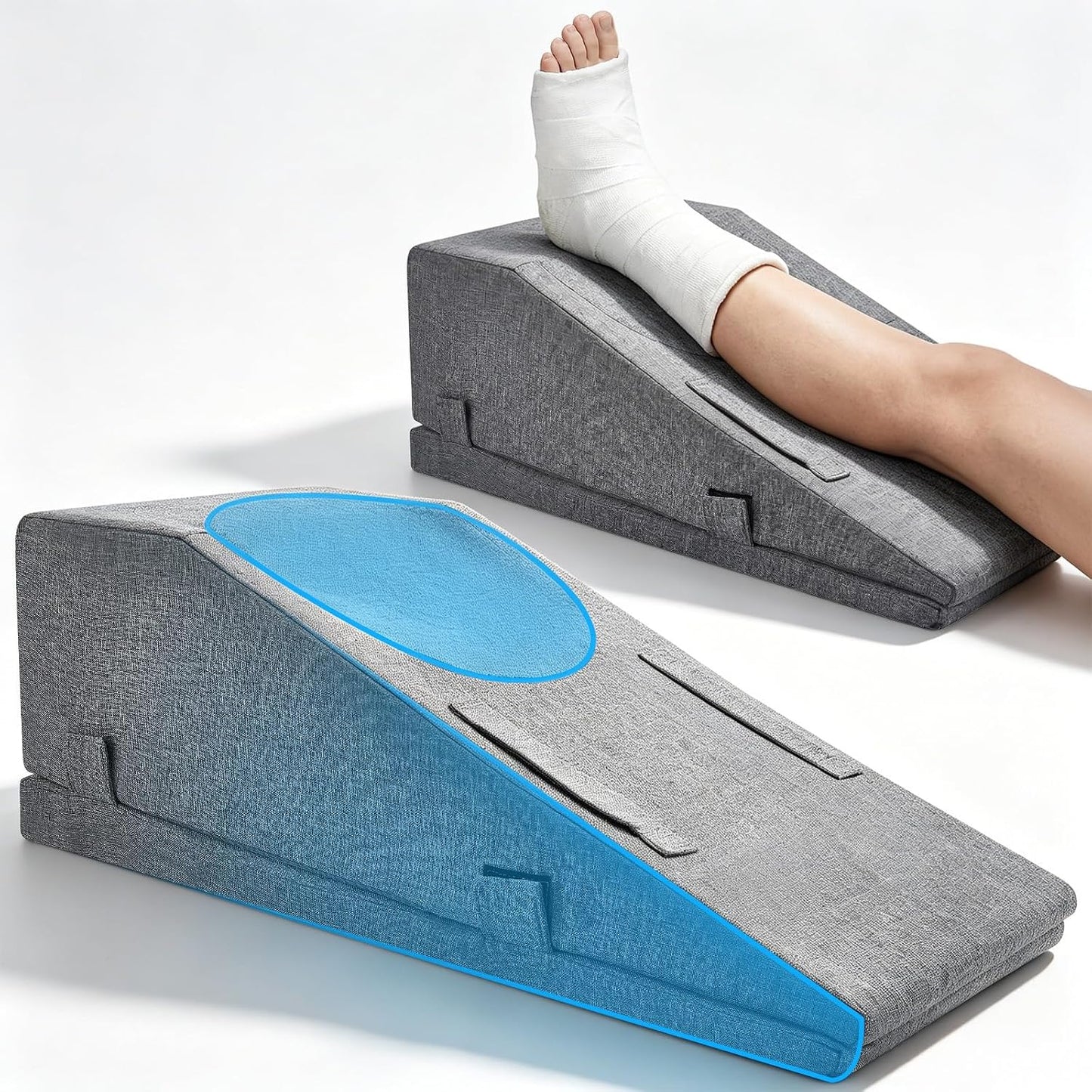 Leg Elevation Pillows for After Surgery, Adjustable Height | Breathable Linen-Cotton Cover Knee Surgery Pillow for Hip Ankle Pain Relief, Knee Replacement Recovery Aids, Machine-Washable Cover