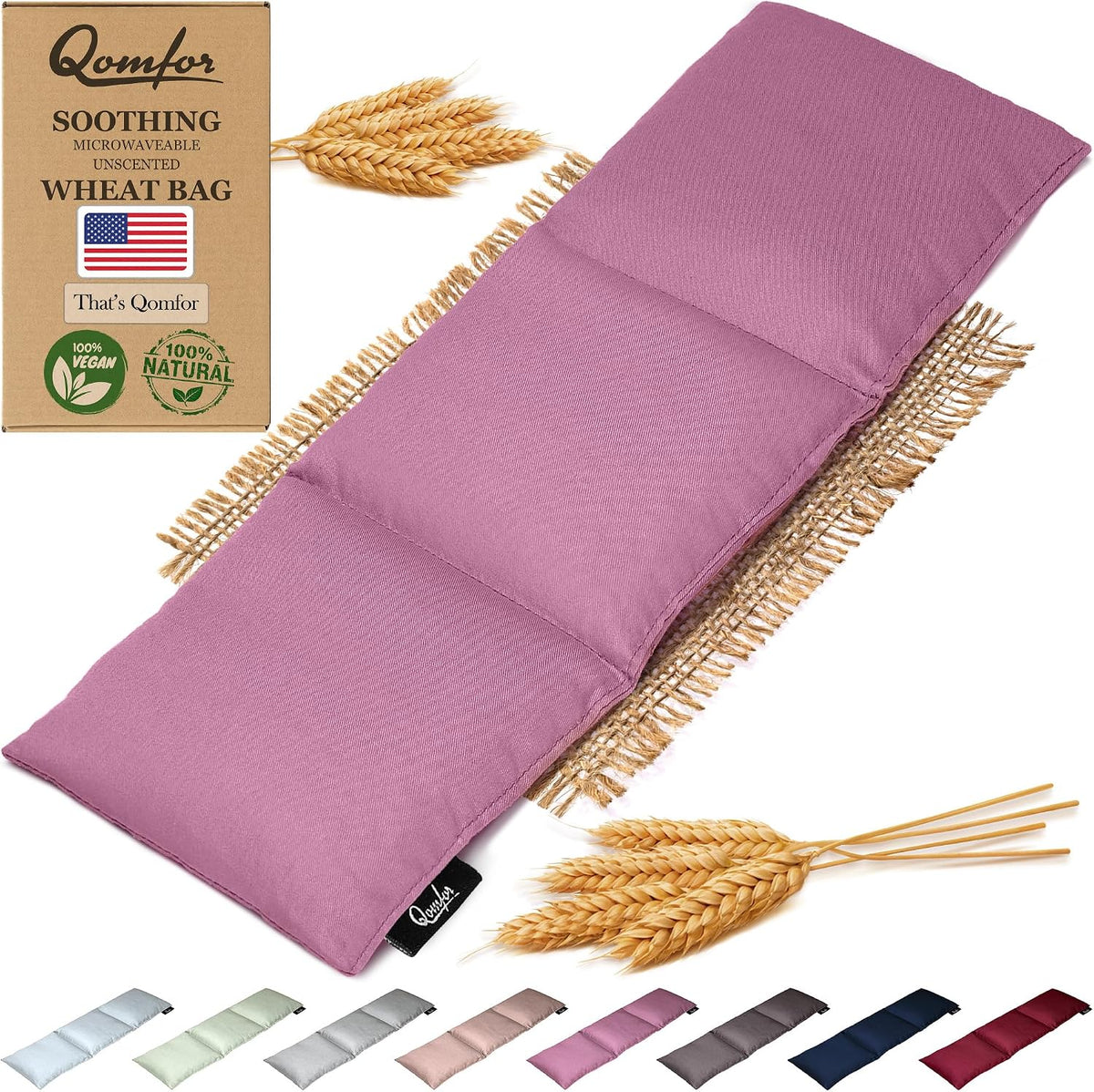 Qomfor - Microwavable Heating Pad - Mauve - 3-Chamber Design Heat Pack - Therapeutic Heat Wrap for Neck, Shoulders & Period Cramps Pain Relief - Reusable Hot/Cold Therapy Bag