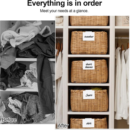 Utron 12pcs White Basket Labels, 3.5x2.7 Clip On PVC Labels with Pen for Storage Bins, Removable Label Holders, Regular