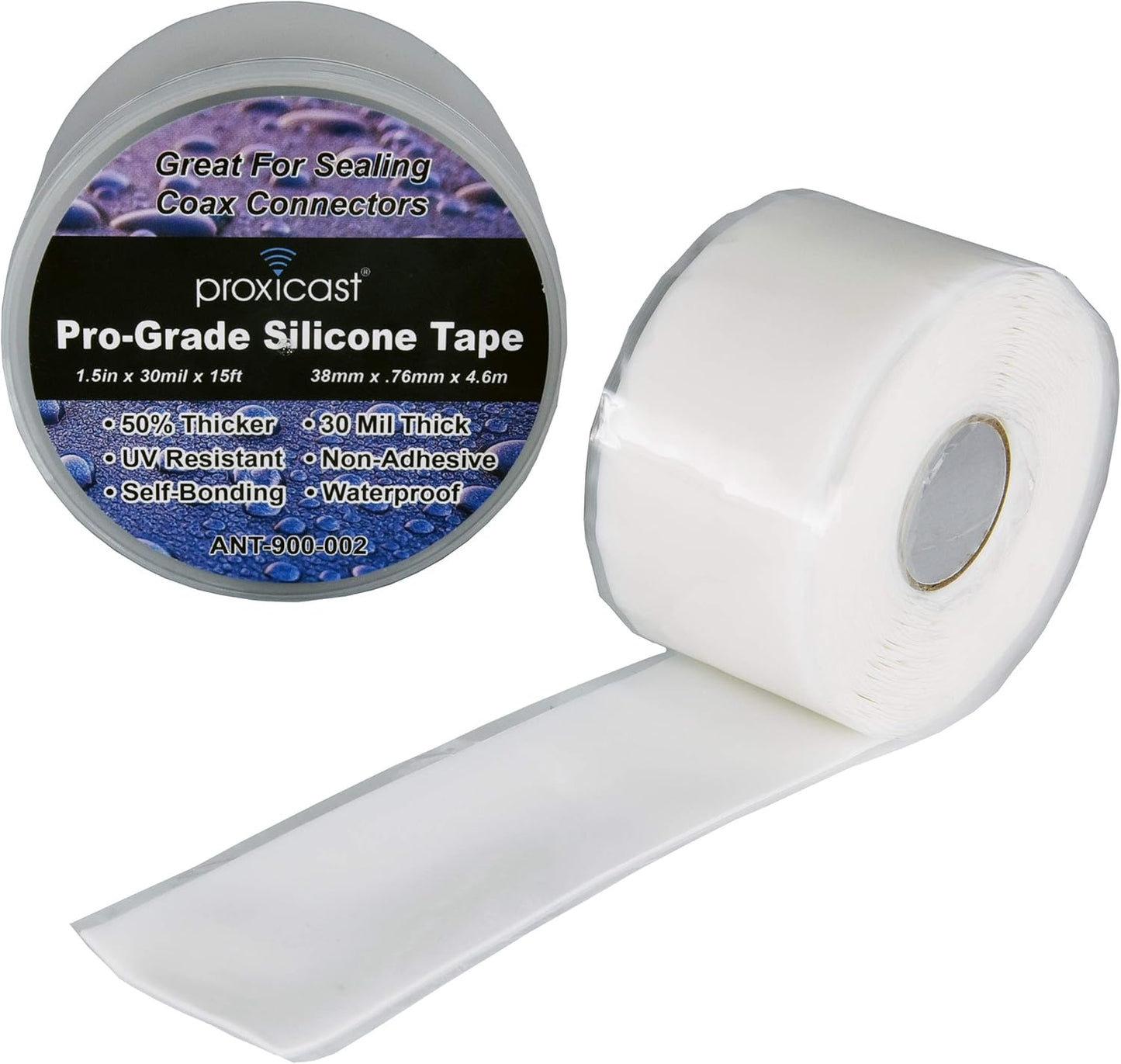 Proxicast Self Fusing Silicone Tape Waterproof - 1.5" x 15' Roll - Black | 30 mil Thick Weatherproof Rubber Coax Tape for Antennas, Electrical Wires, Pipe Leaks, Emergency Repairs - ANT-900-002