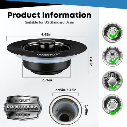 Upgraded 3 in 1 Kitchen Sink Drain Strainer | Stainless Steel Sink Stopper, Anti-Clogging Food Catcher Basket, Bounce Core Drain Strainer Plug for 3 1/2 inch Drain