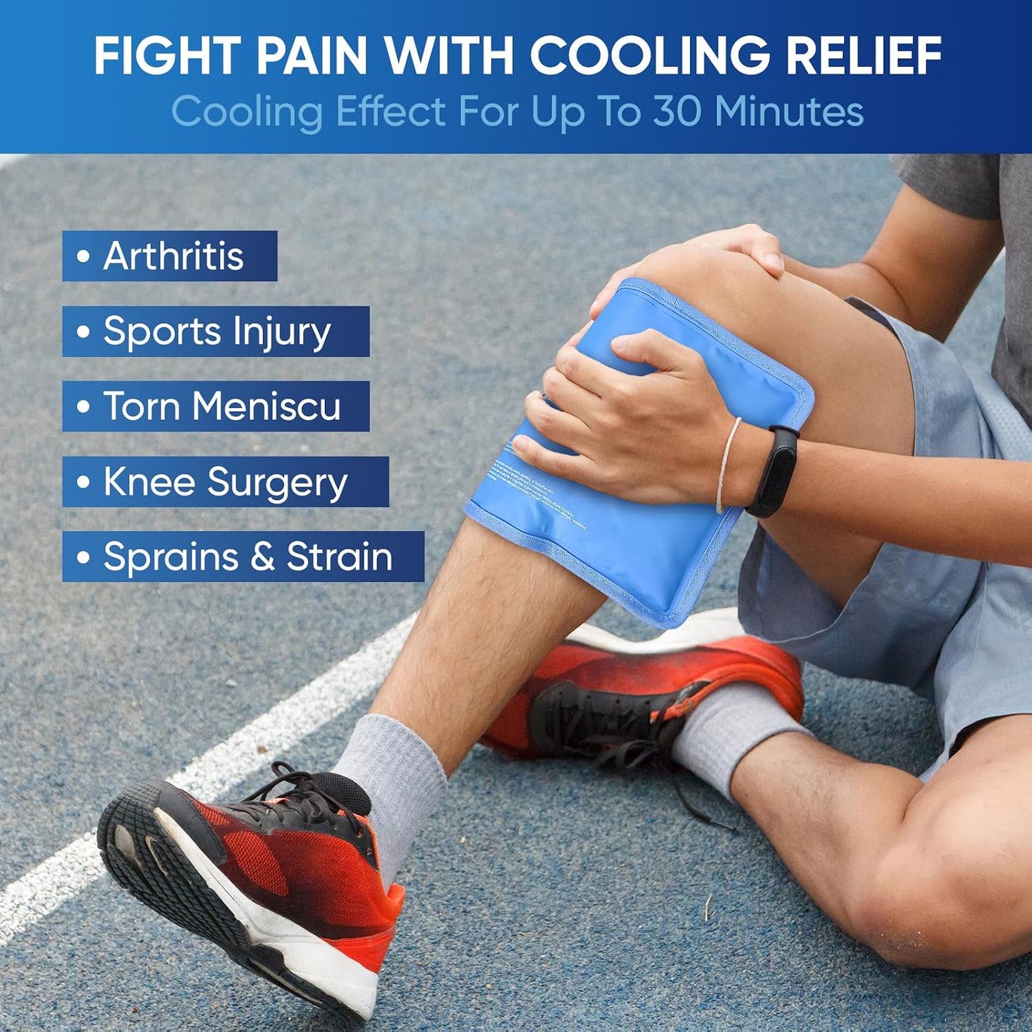 Gel Ice Packs for Injuries Reusable, Flexible Double Sided Cold Packs for Injuries, Ice Pack for Knee, Shoulder, Back, Hip, Leg, Arm (Blue, 8"x5.5", 1PK)