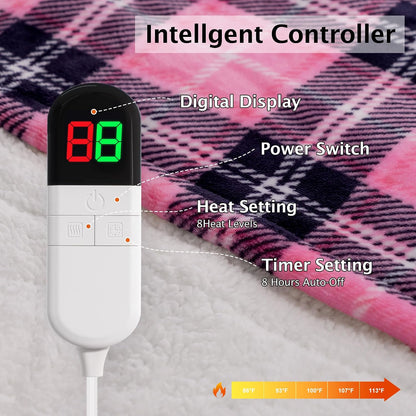 Heated Electric Blanket, Red Christmas Sherpa Plaid Throw Blanket