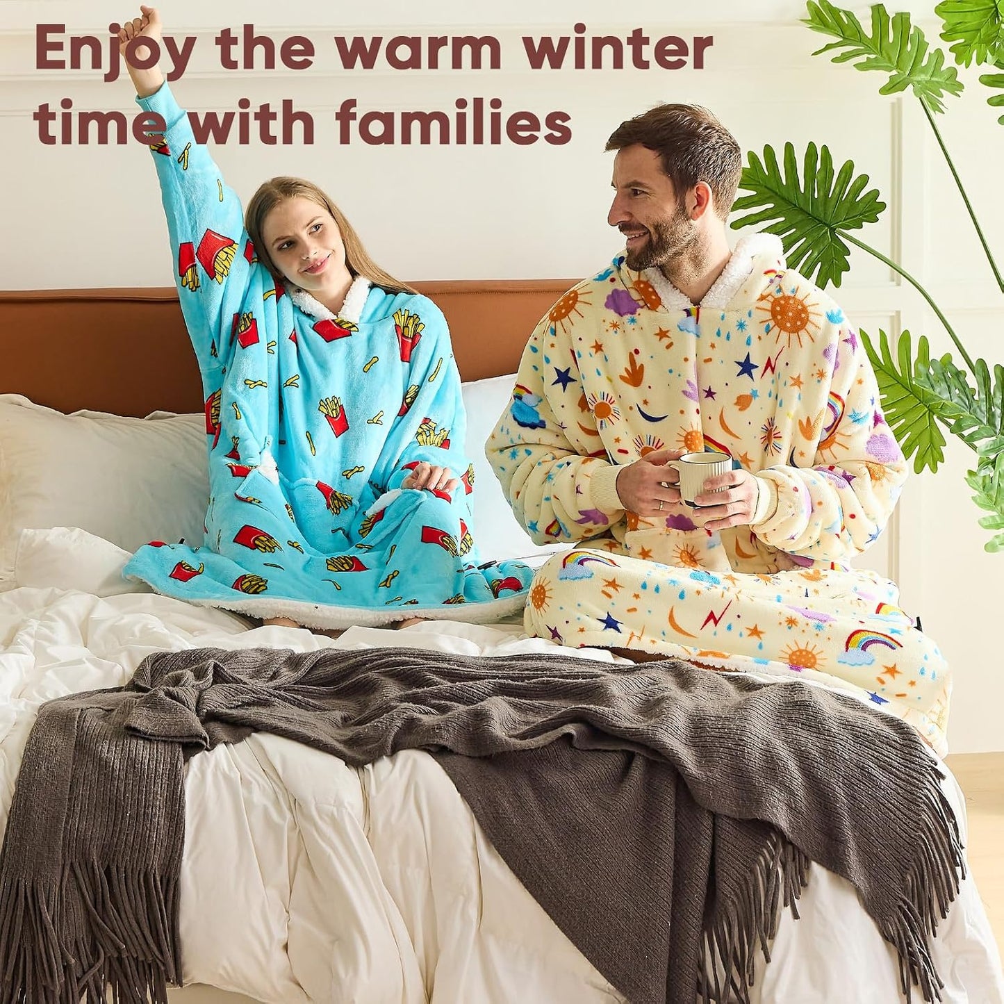 yescool Wearable Blanket Hoodie, Flannel Sherpa Fleece Blanket Sweatshirt for Adults Women Men,One Size Fits All - Colors A