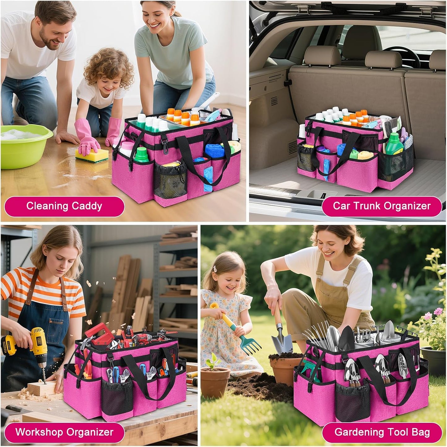 Cleaning Caddy Bag, Extra Large Cleaning Supply Bag for Housekeepers,Black | Sturdy Cleaning Caddy Organizer for Cleaning Supplies with Handle and Adjustable Shouder Strap, Easy to Clean Design