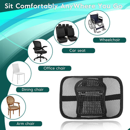 Samyoung Mesh Lumbar Support for Office Chair and Car Seat | 12 x 16 Inch Breathable Double-Layer Mesh Back Support with Elastic Chair Strap & Support Beads for Firm, Comfortable Support