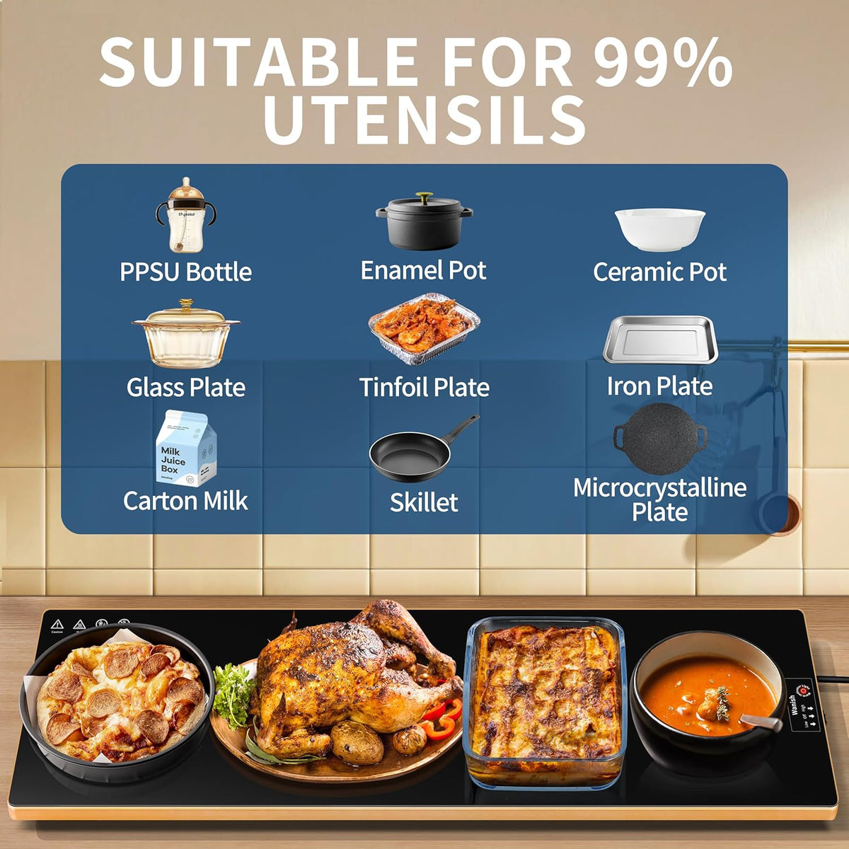 Electric Warming Tray,Extralong 47"x12",Tempered Glass Warming Mat for Food