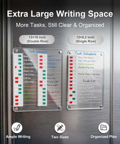 Magnetic Acrylic Dry Erase Board for Fridge, to Do List White Board with Sliding Buttons, 12"X10" Clear Chore Chart for Adults, Reusable Refrigerator Whiteboard Includes 5 Markers
