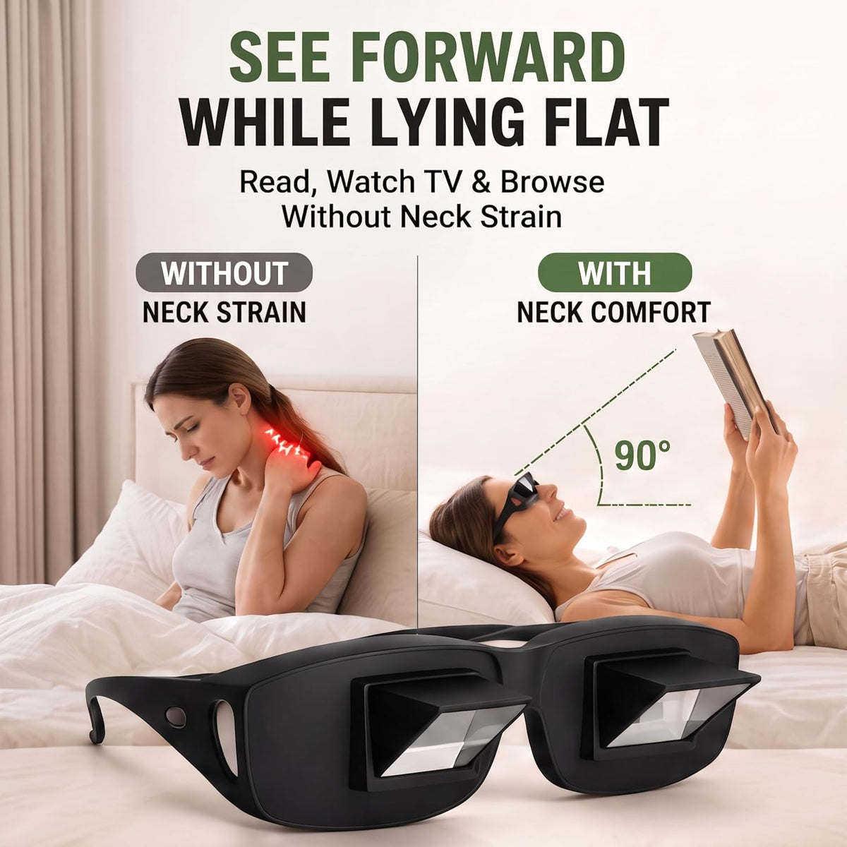 Evelots Lazy Glasses, Prism Glasses for Reading in Bed, TV & Books, Unisex