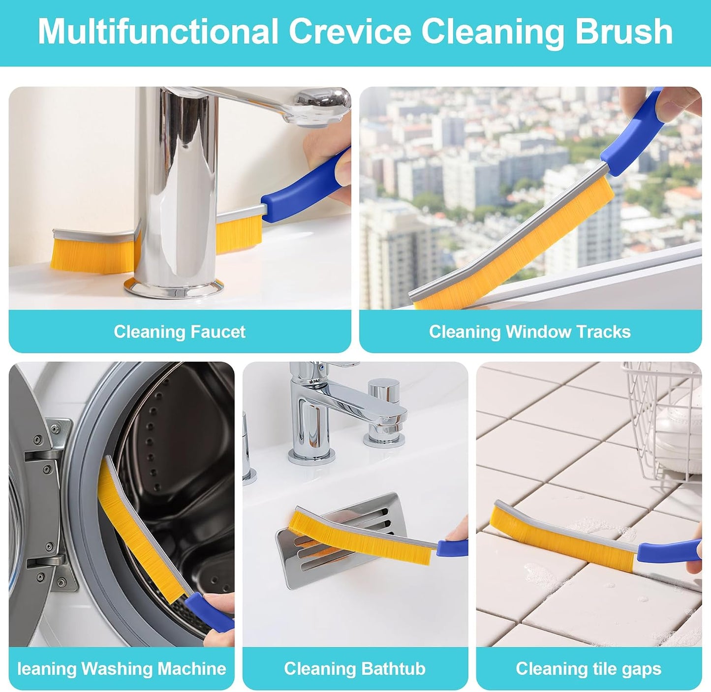 JOYMOOP 4 Pack Crevice Cleaning Brush, Hard Bristle Grout Brush, House Cleaning Supplies, Magnetic Gap Cleaning Brush for Kitchen, Bathroom, Window, Toilet, Multifunctional Cleaning Tools-4 Colors