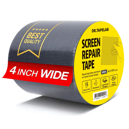 Black Window Screen Repair Tape, 4 in X 15 FT, Screen Repair Kit for Windows or Doors, Strong Adhesive Patch Kit Fiberglass Mesh Tape