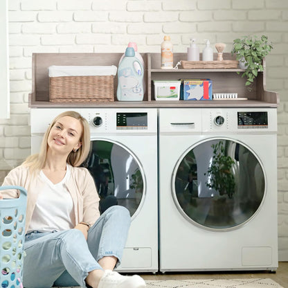DTK Washer Dryer Wood Countertop with Shelf, Laundry Topper with Non-Slip Mat,27.55" Depth x 54" Width Dryer Covers for The Top with Edge Rails, Black
