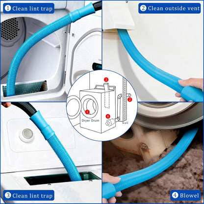 Dryer Vent Cleaner Kit with Dryer Vacuum Hose Attachment, 4-in-1 Multi-Lint Remover Brush, Suitable for Most Vacuum Cleaners for Efficient, Safe, and Thorough Dryer Lint Cleaner Tools (Blue)