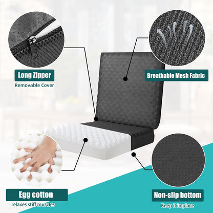 BALAPET Recliner Cushions for Long Sitting, Egg Crate Foam Recliner Cushion for Elderly Reduces Muscle Fatigue and Provides Air Flow, Extra Large Non-Slip Seat Cushion with Back Support(20*20*4in)