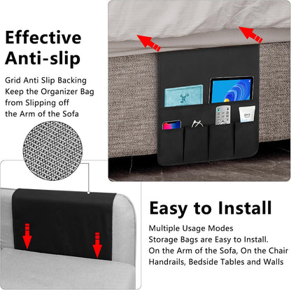 Remote Control Holder for Armchair Caddy，TV Remote Holder Over Chair Arm | Oxford Non-slip Couch Organizer, Arm Chair Caddy for Recliner With 5 Pockets for Key Glasses Phone Magazine
