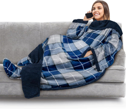 PAVILIA Fleece Blanket with Sleeves, Foot Pockets for Women Men Adults, Plush Wearable Blanket Throw Wrap, Warm Snuggle Blanket Robe, Cozy Gift Ideas Wife Mom, Dark Purple