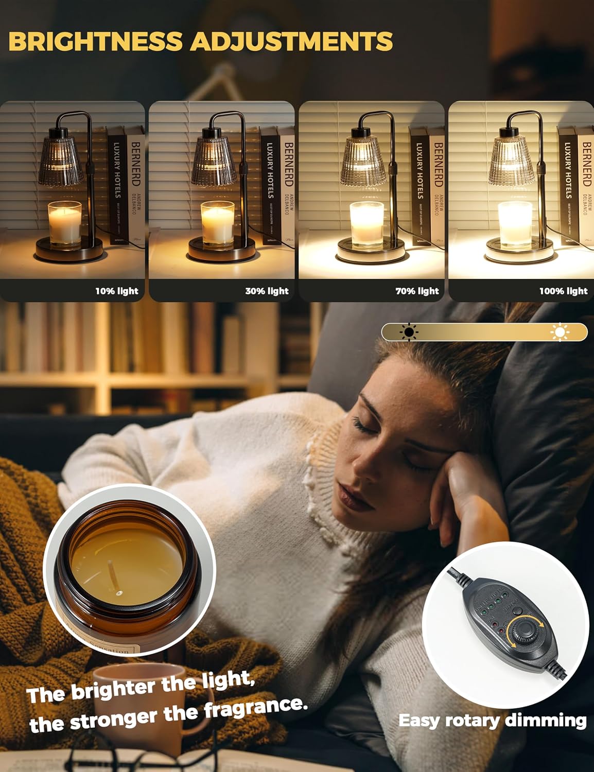 Silver Gray Candle Warmer Lamp with 24h Cycle Timer, Dimmable Wax Warmer