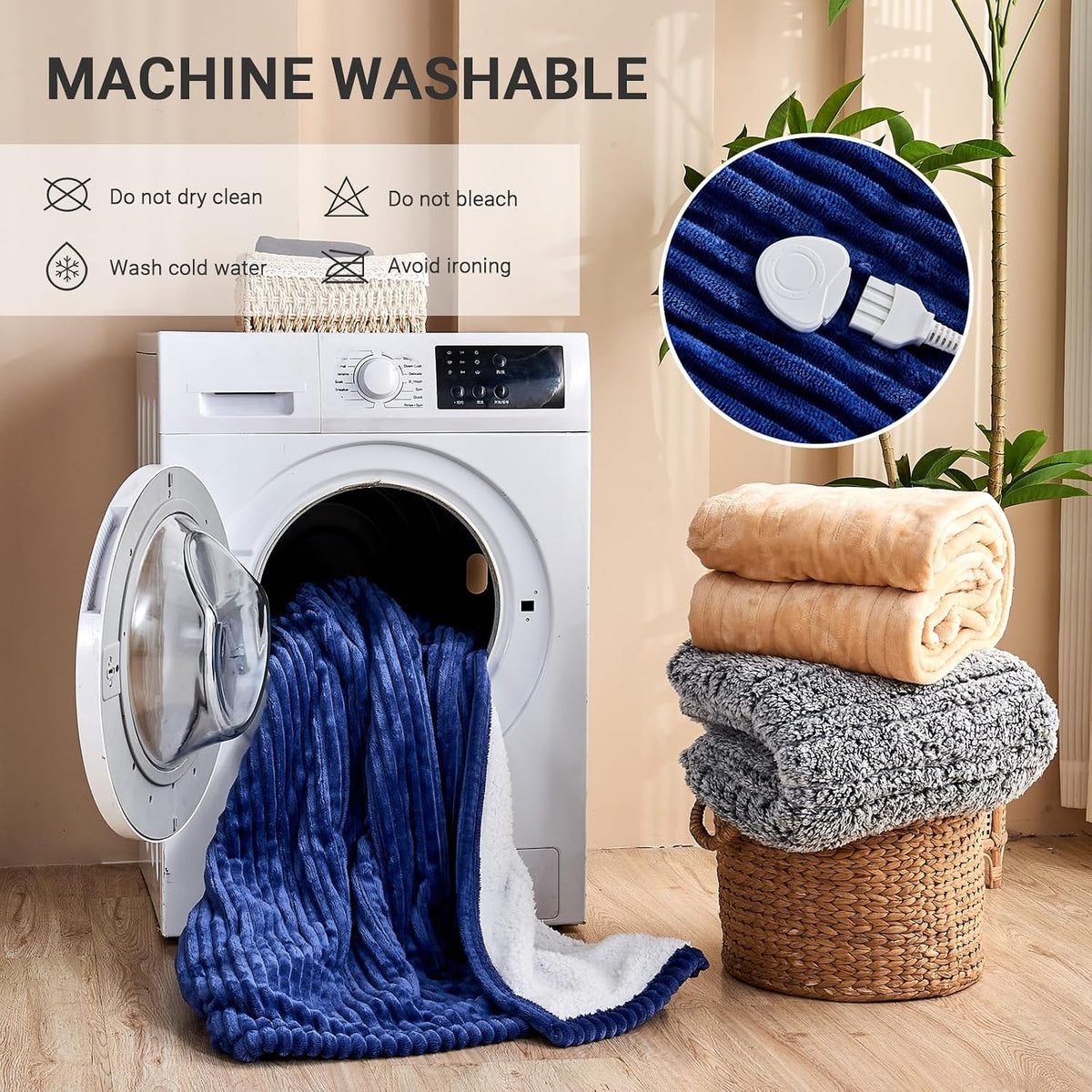 Heated Blanket Electric Throw, Soft Flannel Heating Blanket with 8 Hours Auto Off 10 Fast Heating Levels Machine Washable Sherpa Heated Blanket with Overheating Protection