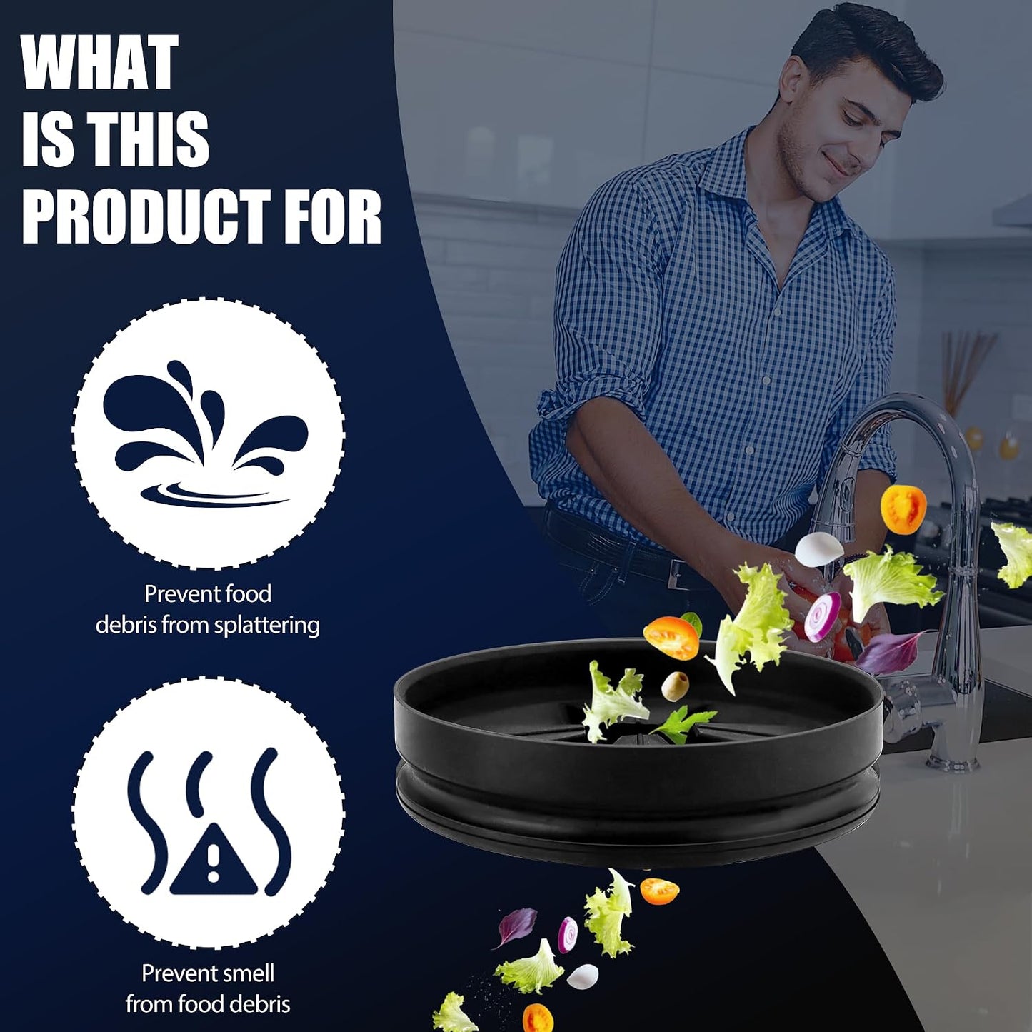 3 3/8" Garbage Disposal Splash Guard Replacement for InSinkErator Evolution | QCB-AM rubber Drain Insert, Sink Baffle, Garbage Disposer Accessories, Upgraded Removable Quiet Collar Drain Plugs, Black