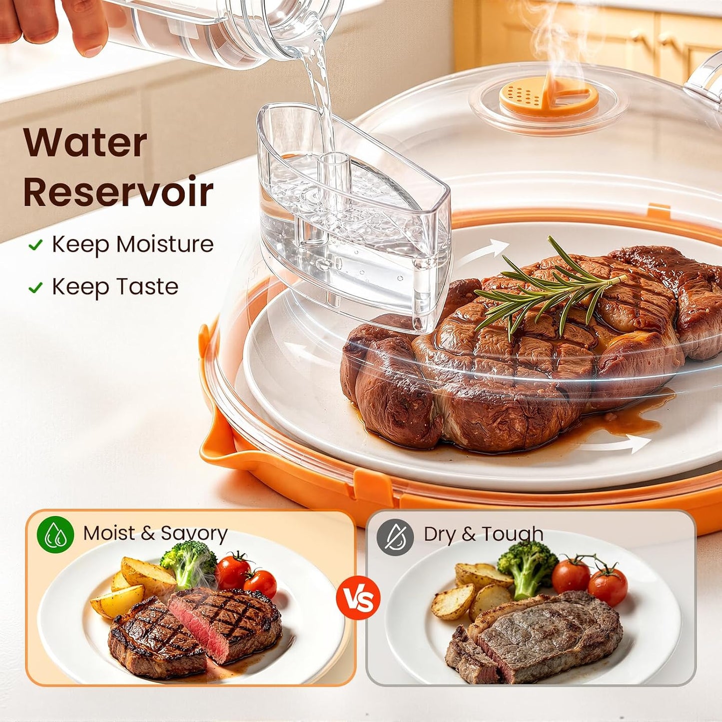 Microwave Splatter Cover for Food with Water Steamer 12inch, Food-Grade | Microwave Splatter Guard, BPA-Free, Microwave-Safe, Rotating Vent, Anti-Scald Handle, with Silicone Trivet and Gap Brush