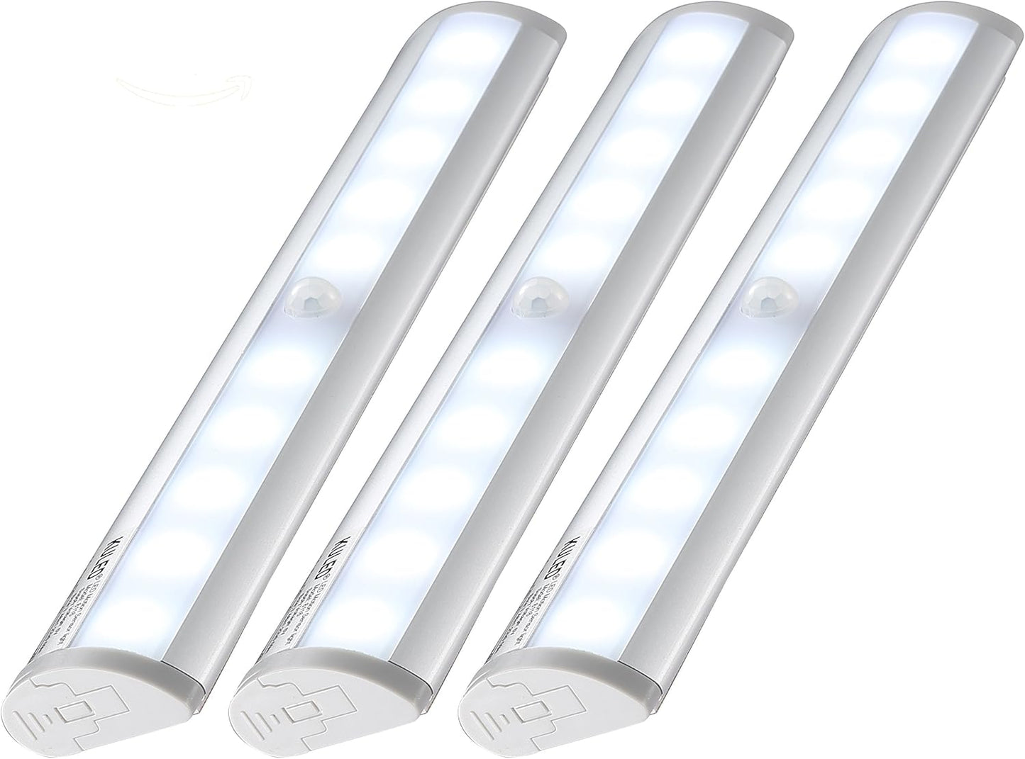 KULED 10-led Motion Auto Sensing LED Light, Battery Powered DIY Stick-on Under Cabinet Anywhere Portable Wireless with Magnetic Tape Strip Night Light 3 Pack