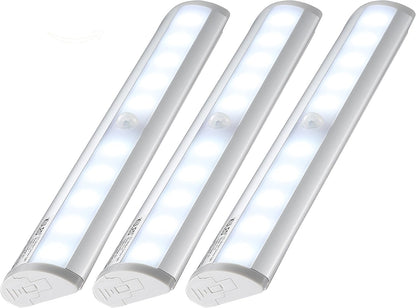 KULED 10-led Motion Auto Sensing LED Light, Battery Powered DIY Stick-on Under Cabinet Anywhere Portable Wireless with Magnetic Tape Strip Night Light 3 Pack