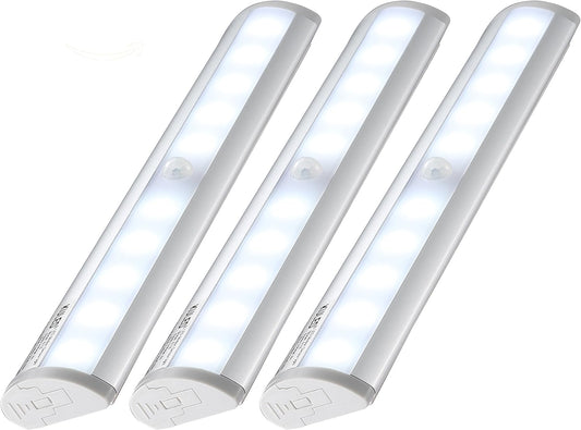 KULED 10-led Motion Auto Sensing LED Light, Battery Powered DIY Stick-on Under Cabinet Anywhere Portable Wireless with Magnetic Tape Strip Night Light 3 Pack