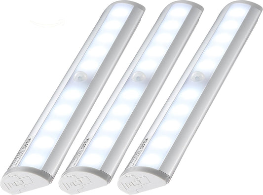 KULED 10-led Motion Auto Sensing LED Light, Battery Powered DIY Stick-on Under Cabinet Anywhere Portable Wireless with Magnetic Tape Strip Night Light 3 Pack