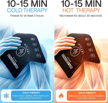 LEVILO Large Ice Packs for Injuries Reusable with Straps - 2 Pack (Large & Small) Soft Ice Packs | Cold Packs for Back, Shoulder, Knee, Relief | After Surgery | Flexible When Frozen