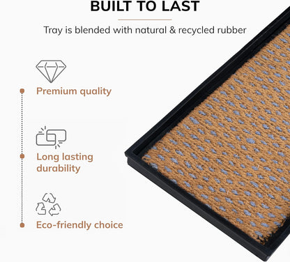 Anji Mountain Heavy Duty Waterproof Rubber Shoe Storage Mat Organizer/Boot Storage Tray Multi Use For Entryway with Coir, Tan Insert, Fits 2 Pair (24.5" Wide)