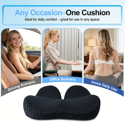 Ergonomic Memory Foam Seat Cushion Hemorrhoid Pillow for Hip Sciatica and Tailbone Pain Relief for Office Chair Car and Home (Black)