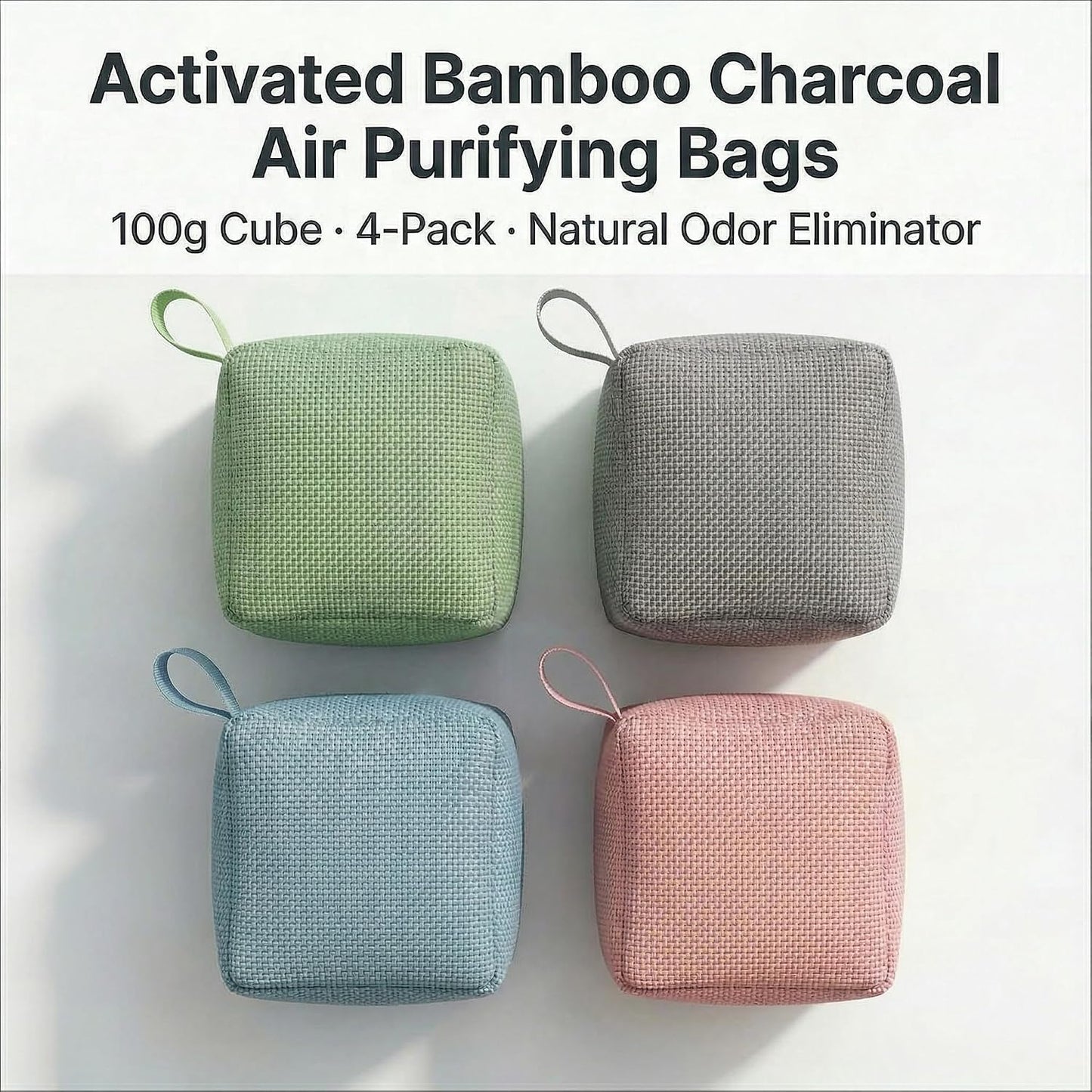 4 pack Naturally Activated Bamboo Charcoal Air Purifying Bags | Natural Home Deodorizer Bag | Charcoal Bag Odor Absorber For Pets | Odor Eliminator & Moisture Absorber Air Freshener Bag (200g Pyramid)