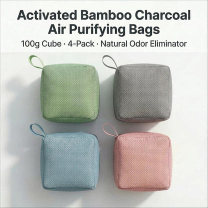 4 pack Naturally Activated Bamboo Charcoal Air Purifying Bags | Natural Home Deodorizer Bag | Charcoal Bag Odor Absorber For Pets | Odor Eliminator & Moisture Absorber Air Freshener Bag (200g Pyramid)
