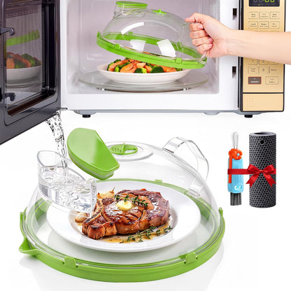 Microwave Splatter Cover for Food with Water Steamer 12inch, Food-Grade