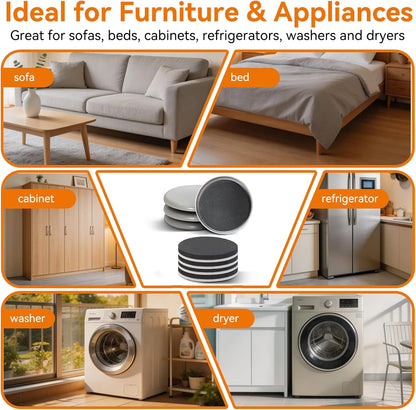 3.5 Inch Furniture Sliders with Lifter Tool, 12 PCS Multi-Surface Movers Kit for Carpet and Hardwood Floors, Heavy Duty Moving Pads, Appliance Slider Floor Protectors for Sofa Bed Table Cabinet
