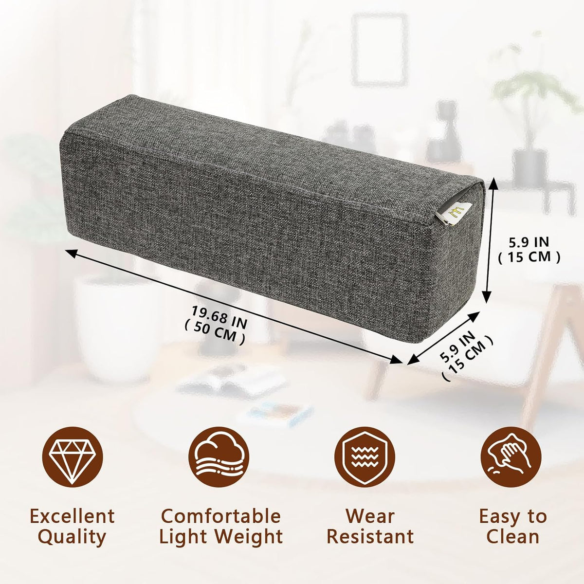 2 Pack Couch Arm Rest Pillow, 6''x6''x20'' Faux Leather Waterproof Cover, High Density Foam Armrest Cushion, Removable & Washable Elbow Support for Sofa, Bed, and Armchair (Medium Grey)