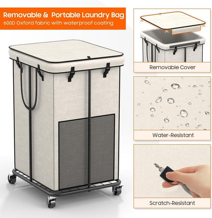 Laundry Hamper with Wheels, 150L Rolling Laundry Basket with Bag & Handles | Sturdy Metal Frame | Removable Bag | Large & Tall Dirty Clothes Hampers for Laundry Room, Bedroom, Dorm, Bathroom-Black