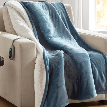 Beautyrest Reversible Heated Throw - Plush Sherpa Heating Blanket, Grey