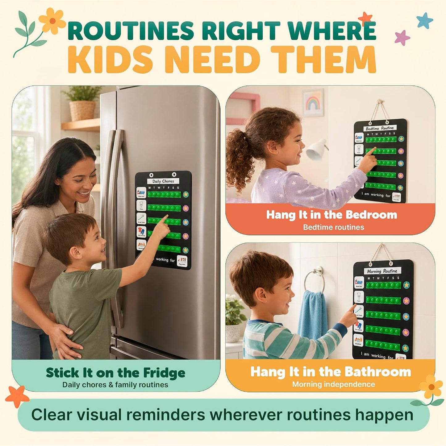 Visual Schedule for Kids, Magnetic Chore Chart & Reward System for Home, Toddler Daily Routine Board with 100 Picture Cards, Goal Magnets, Behavior Chart for Morning & Bedtime